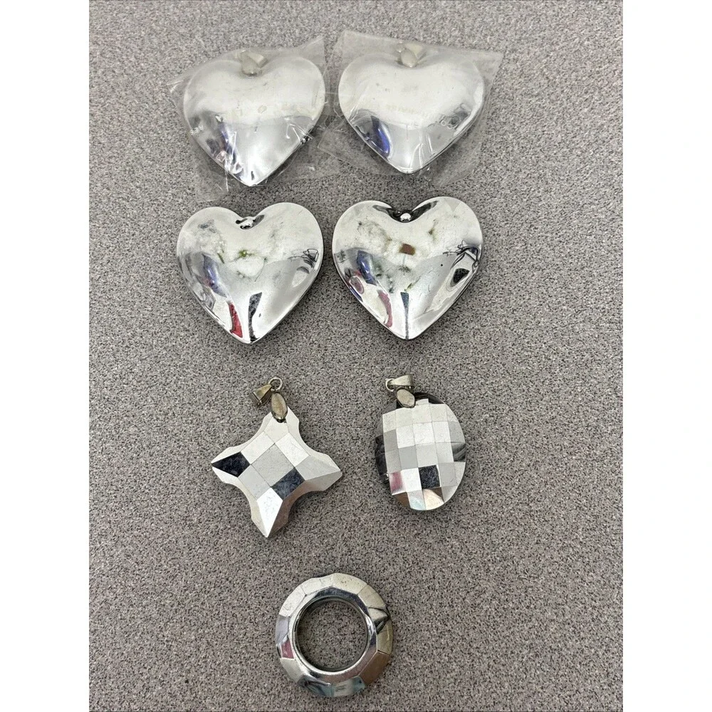 Lot Of 4 Rainbow Titanium Crystal Heart Pendants, Plus 3 Iridescent Pendants